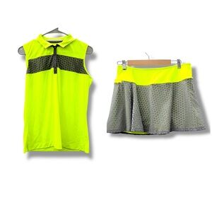 Slazenger Neon Yellow Gray Golf Set Women’s Size Medium Sleeveless Polo Skort
